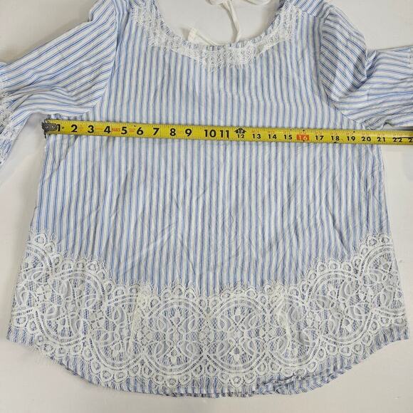 Allison Andrews 3/4 Bell Sleeve Lace Blue and White Striped Medium Sailor - Picture 3 of 9